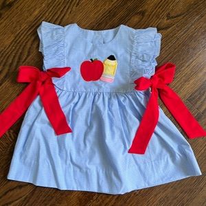 Blue Gingham plaid apple / back to school dress - brand new! Size 12M